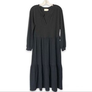 Nation LTD Tavin Black Tiered  Midi Dress Size M
